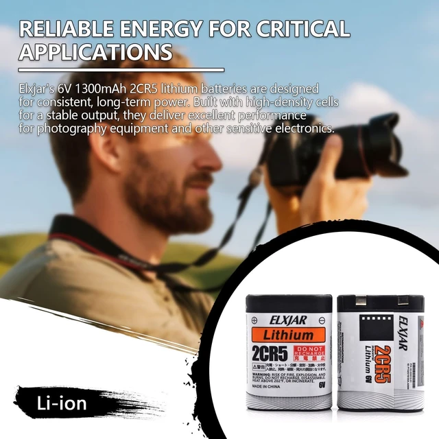 Alt view image 2 of 6 - (5-Pack) 6V 1300mAh 2CR5 Battery for 2CR5M 5032LC DL245 EL2CR5 KL2CR5