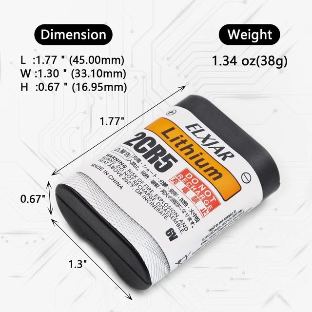 Alt view image 3 of 6 - (5-Pack) 6V 1300mAh 2CR5 Battery for 2CR5M 5032LC DL245 EL2CR5 KL2CR5