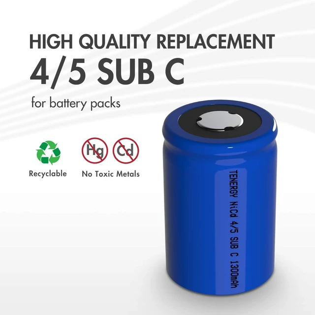 Alt view image 3 of 6 - Tenergy 4/5 SubC 1.2 Volts 1300mAh NiCD Rechargeable Batteries, 15 Pack