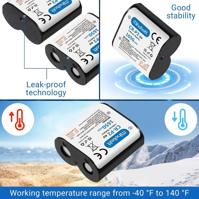 Alt view image 3 of 6 - 5-Pack CR-P2 Battery, 6V 1650mAh Lithium Replacement
