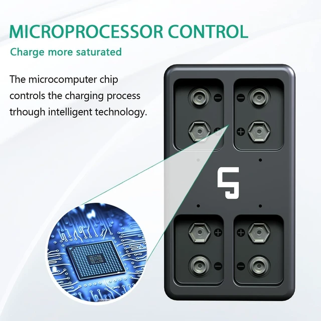 Alt view image 2 of 7 - LP 9V Rechargeable Batteries with Micro USB Charging Station 4 Pack 500mAh
