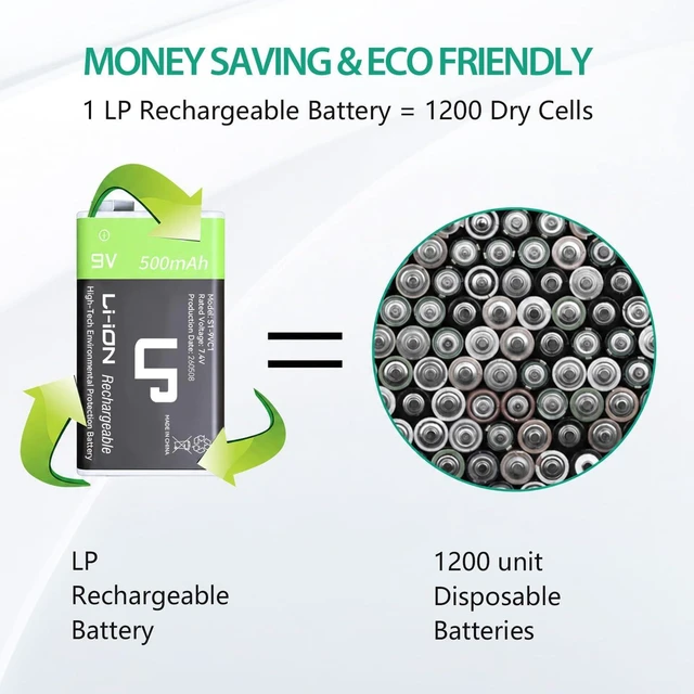 Alt view image 6 of 7 - LP 9V Rechargeable Batteries with Micro USB Charging Station 4 Pack 500mAh
