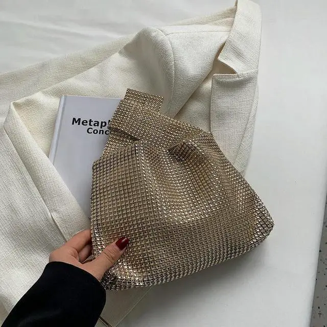 Alt view image 4 of 4 - Women Fashion Sequin Bag Solid Color Rhinestone Bling Wristlet Bag Versatile Small Luxury Clutch Female Evening Party Handbag