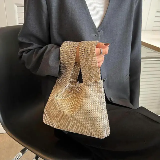 Alt view image 2 of 4 - Women Fashion Sequin Bag Solid Color Rhinestone Bling Wristlet Bag Versatile Small Luxury Clutch Female Evening Party Handbag