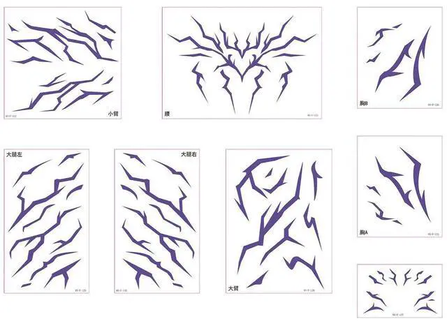 Alt view image 5 of 7 - 8 Sheets Anime Cosplay Tattoos Stickers Prop Fake Body Arm Chest Tattoos Halloween Cosplay Accessories