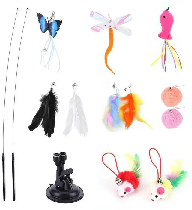Alt view image 5 of 7 - Pet Cat Toy Set Suction Cup Toy Set Double Headed Teaser Stick Set Handfree Cat Toy Stick for Cat Training Playing Accessories