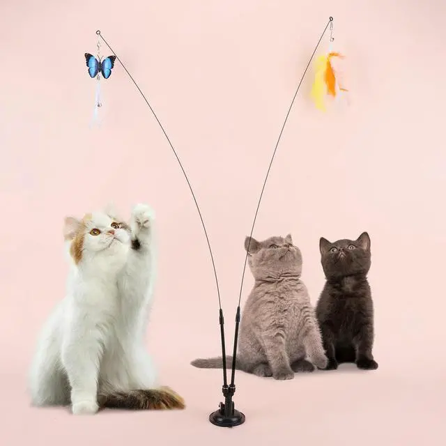 Alt view image 6 of 7 - Pet Cat Toy Set Suction Cup Toy Set Double Headed Teaser Stick Set Handfree Cat Toy Stick for Cat Training Playing Accessories