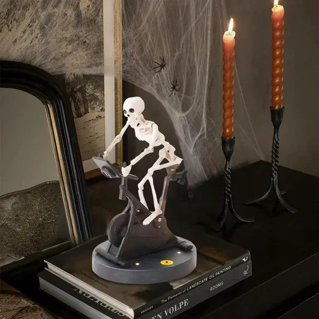 Alt view image 3 of 4 - Resin Skeletons Statue Halloween Skeleton Decorations Skeleton Riding An Exercise Bike Halloween Decorations