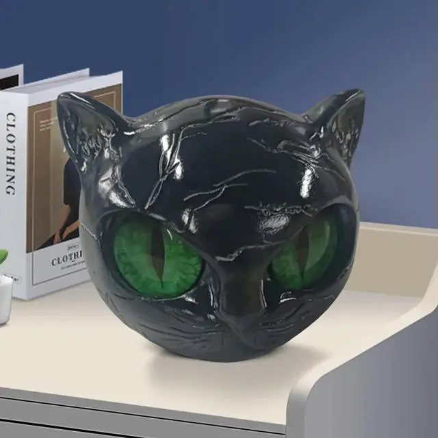 Alt view image 2 of 4 - Resin Cat Head Figurine Carved Healing Luxury Black Cat Sculpture Lucky Cats Figurines Sculpture for Home Decor