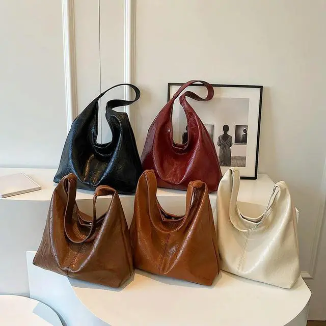 Alt view image 7 of 7 - Women Leather Shoulder Bag Versatile Soft Underarm Bag Casual Hobo Bag and Clutch 2pcs Shoulder Bag and Handbag Set Shopping Bag