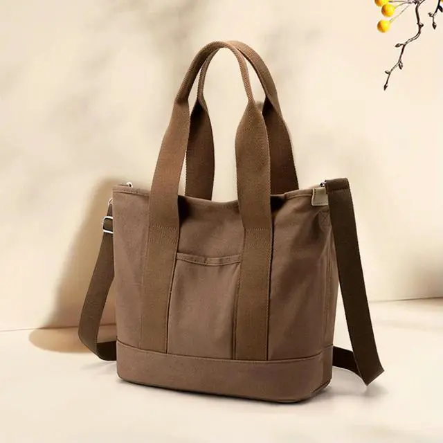 Alt view image 2 of 4 - Women Crossbody Bag Large Capacity Canvas Underarm Bag Adjustable Strap Multi-compartment Lightweight Make Up Cosmetic Bag