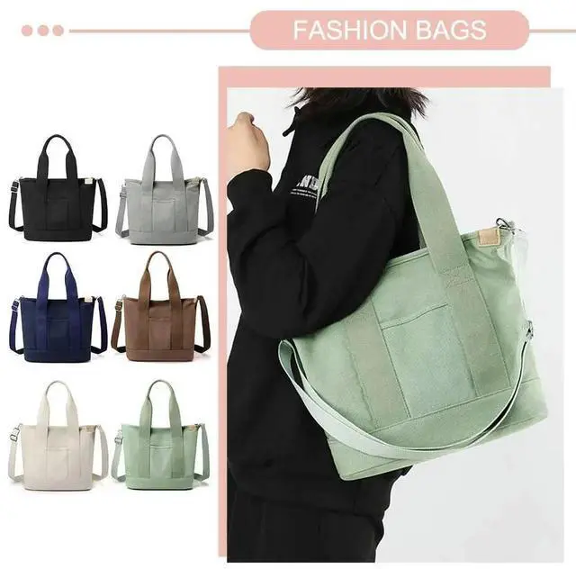 Alt view image 3 of 4 - Women Crossbody Bag Large Capacity Canvas Underarm Bag Adjustable Strap Multi-compartment Lightweight Make Up Cosmetic Bag