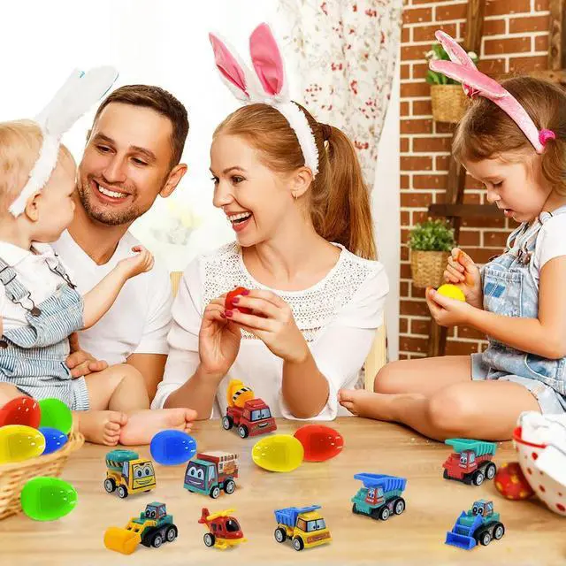 Alt view image 2 of 4 - 12Pcs Prefilled Easter Eggs Easter Basket Stuffers with Engineering Vehicles Inside Filled Easter Egg Gift for Kids Toddlers