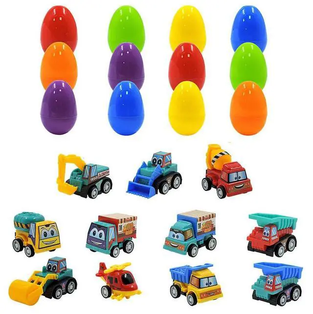 Alt view image 4 of 4 - 12Pcs Prefilled Easter Eggs Easter Basket Stuffers with Engineering Vehicles Inside Filled Easter Egg Gift for Kids Toddlers