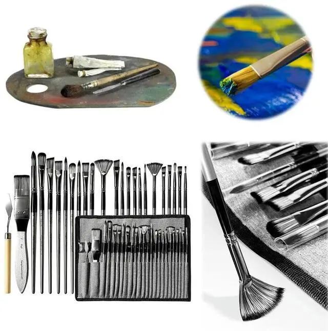Main image of 24pcs Nylon Brush Set Oil Painting Brushes with Scraper Gouache Watercolor Brushes Different Shape Acrylic Brushes Art Supplies