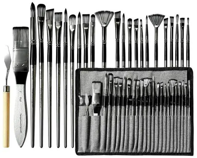 Alt view image 2 of 4 - 24pcs Nylon Brush Set Oil Painting Brushes with Scraper Gouache Watercolor Brushes Different Shape Acrylic Brushes Art Supplies