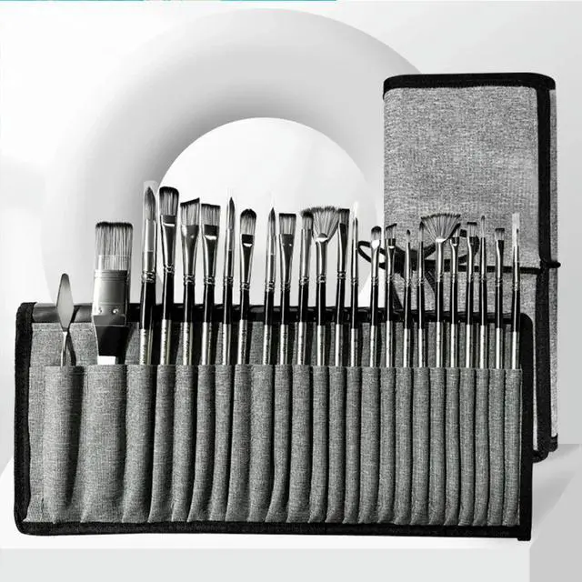 Alt view image 4 of 4 - 24pcs Nylon Brush Set Oil Painting Brushes with Scraper Gouache Watercolor Brushes Different Shape Acrylic Brushes Art Supplies