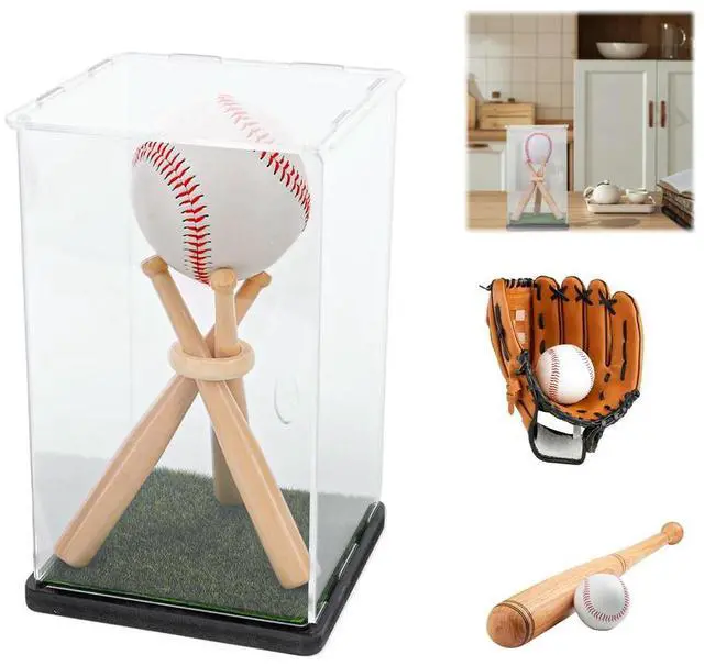 Alt view image 7 of 7 - Baseball Display Case with Wood Stand Ball Showcase Clear Acrylic Collectibles Box Gift for Baseball Lover
