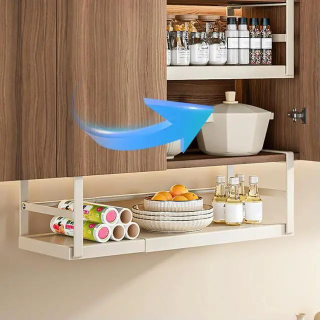 Alt view image 2 of 4 - Extendable Under Cabinet Shelf & Thick Clip Under Cabinet Add-on Baskets for Kitchen Pantry Laundry Bathroom