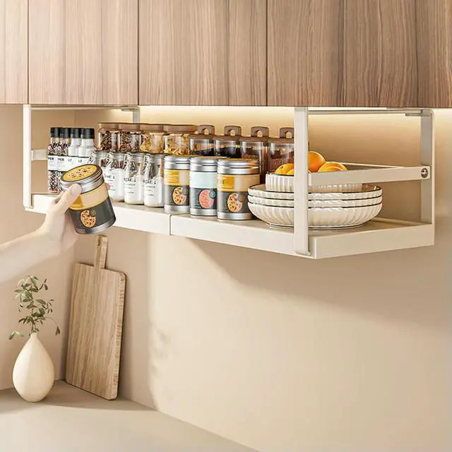 Alt view image 3 of 4 - Extendable Under Cabinet Shelf & Thick Clip Under Cabinet Add-on Baskets for Kitchen Pantry Laundry Bathroom