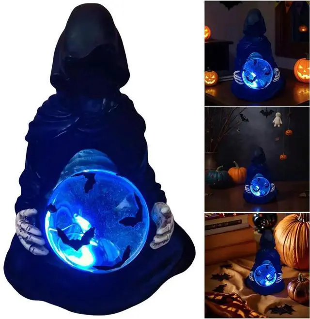 Alt view image 2 of 4 - The Death Gods Crystal Ball Halloween Grim Reaper Statue with Flying Bats Crystal Ball Grim Reaper Figurine Resin Ornament