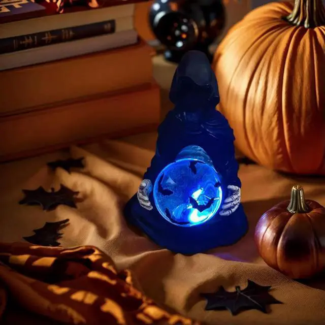 Alt view image 3 of 4 - The Death Gods Crystal Ball Halloween Grim Reaper Statue with Flying Bats Crystal Ball Grim Reaper Figurine Resin Ornament