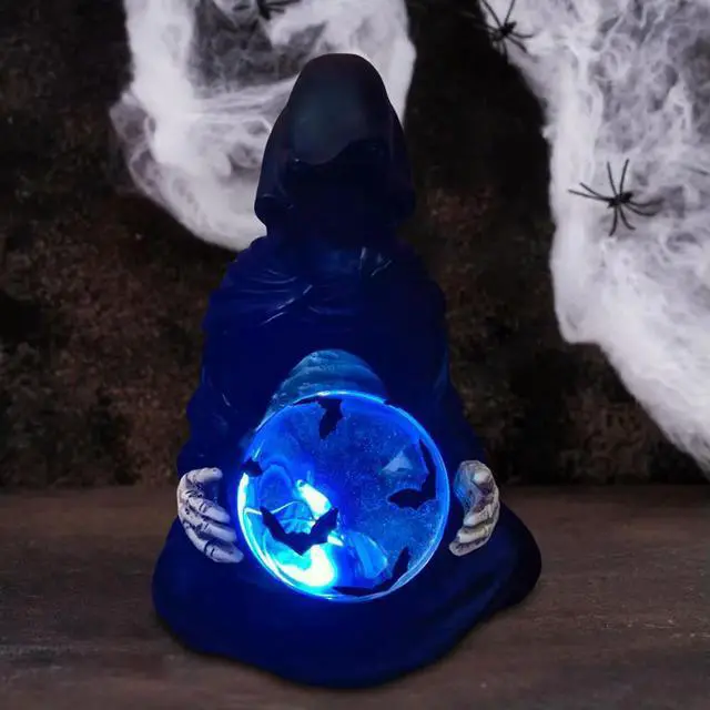 Alt view image 4 of 4 - The Death Gods Crystal Ball Halloween Grim Reaper Statue with Flying Bats Crystal Ball Grim Reaper Figurine Resin Ornament