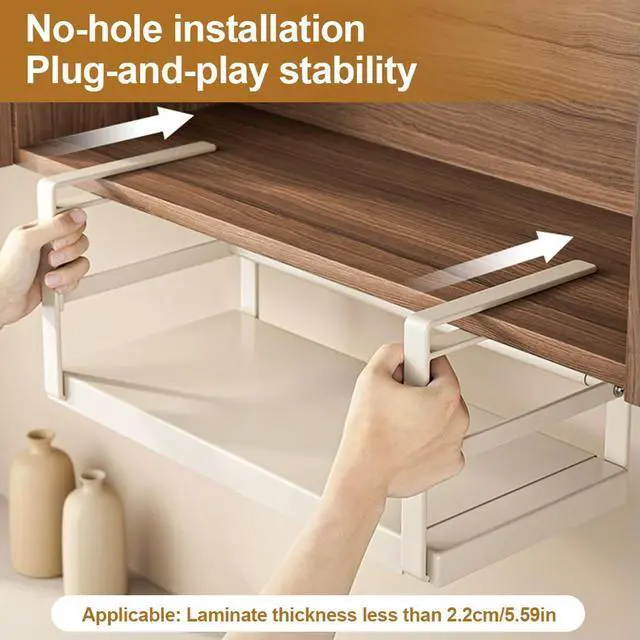 Alt view image 4 of 4 - Extendable Under Cabinet Shelf & Thick Clip Under Cabinet Add-on Baskets for Kitchen Pantry Laundry Bathroom