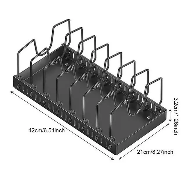 Alt view image 5 of 8 - Kitchen Pots Pans Organizer with 8 Adjustable Dividers Sliding Dish Drying Shelf Slide Out Pot Pan Organizer for Under Cabinet