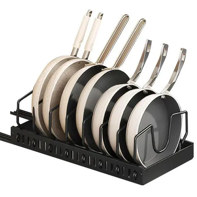 Alt view image 6 of 8 - Kitchen Pots Pans Organizer with 8 Adjustable Dividers Sliding Dish Drying Shelf Slide Out Pot Pan Organizer for Under Cabinet