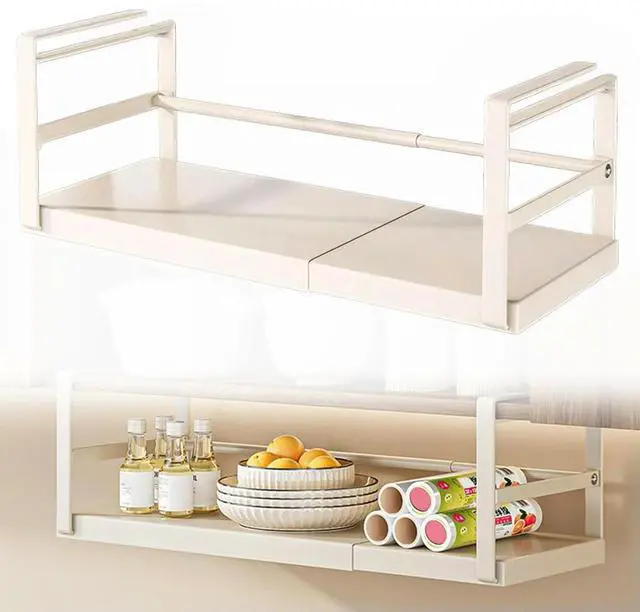 Alt view image 4 of 4 - Extendable Under Cabinet Shelf Heavy Duty Under Cabinet Organizer Under Cabinet Shelf Hanging Holder for Pantry Or Laundry Room