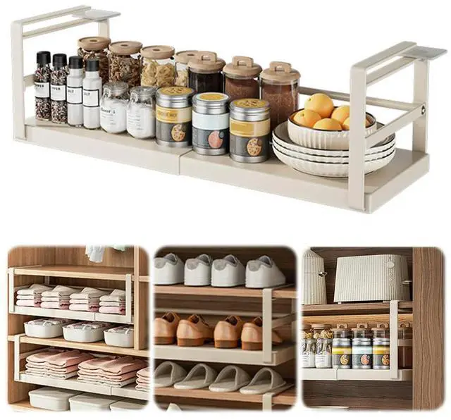 Alt view image 3 of 4 - Extendable Under Cabinet Shelf Heavy Duty Under Cabinet Organizer Under Cabinet Shelf Hanging Holder for Pantry Or Laundry Room