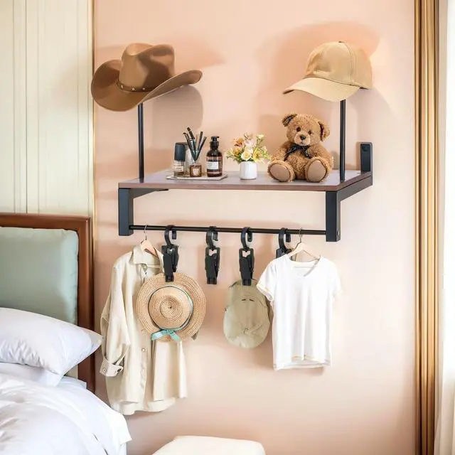 Alt view image 4 of 4 - Wooden Helmet Organizer Rack with 5 Hooks Helmet Hanger Wear Resist l Helmet Stand for Motorcycle Accesories