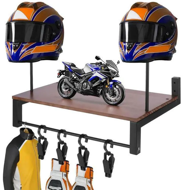 Alt view image 3 of 4 - Wooden Helmet Organizer Rack with 5 Hooks Helmet Hanger Wear Resist l Helmet Stand for Motorcycle Accesories