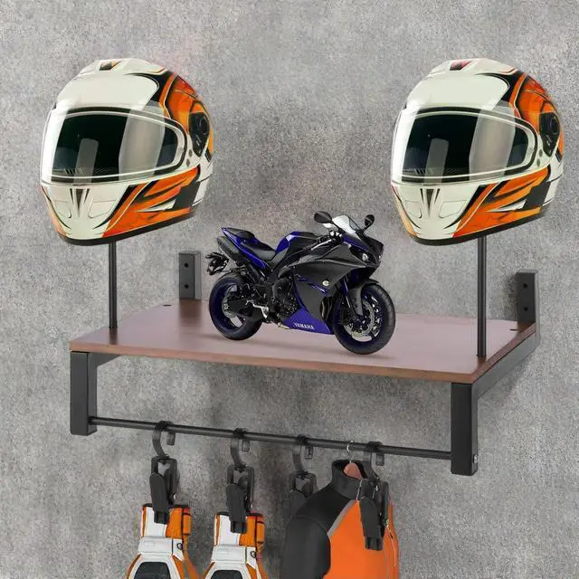 Alt view image 2 of 4 - Wooden Helmet Organizer Rack with 5 Hooks Helmet Hanger Wear Resist l Helmet Stand for Motorcycle Accesories