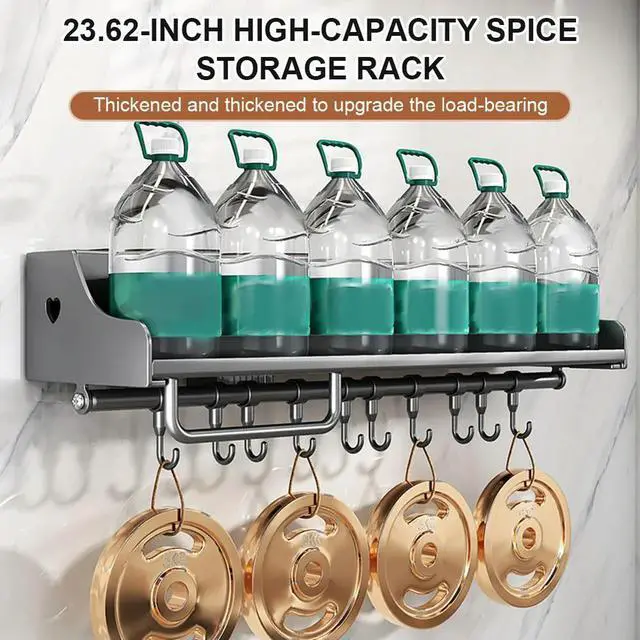 Alt view image 4 of 4 - 60CM Kitchen Rack with 12 Hooks Hanging Rack Punch-Free Spice Organizer for Chopsticks Spoons Shovels Organize