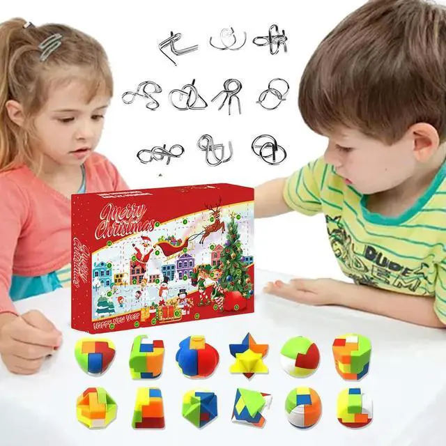 Main image of Christmas Advent Calendar 24 Pcs l & Plastic Puzzle Family Brain Challenge Games Toys Xmas Gifts for Boys Girls Teens Adults