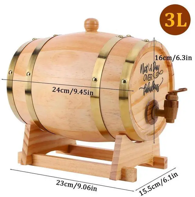 Main image of 3L Wooden Whiskey Barrel with Stand Bung and Spigot Whiskey Barrel Dispenser Bourbon Barrel for Whiskey Bourbon Cocktails Rum