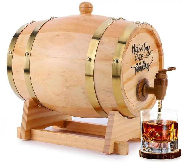 Alt view image 2 of 4 - 3L Wooden Whiskey Barrel with Stand Bung and Spigot Whiskey Barrel Dispenser Bourbon Barrel for Whiskey Bourbon Cocktails Rum