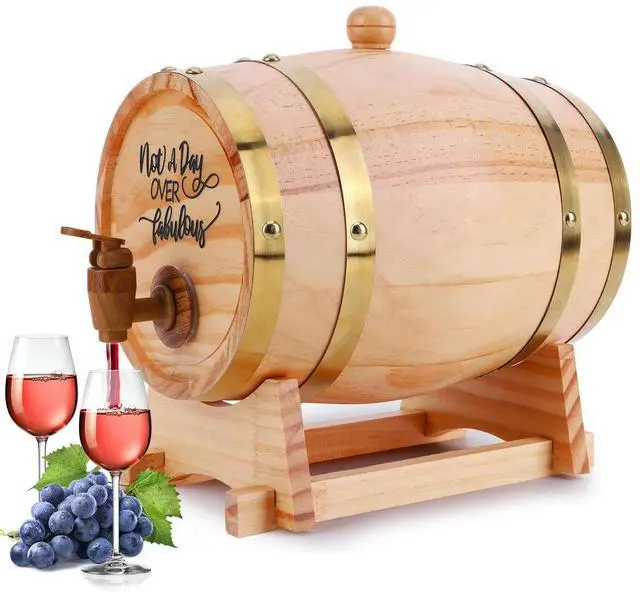 Alt view image 3 of 4 - 3L Wooden Whiskey Barrel with Stand Bung and Spigot Whiskey Barrel Dispenser Bourbon Barrel for Whiskey Bourbon Cocktails Rum