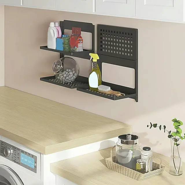 Alt view image 2 of 4 - 2-Tier Table Rack Wall Mounted Rack Shelf for Basement Coffee Bar Kitchen Room Office