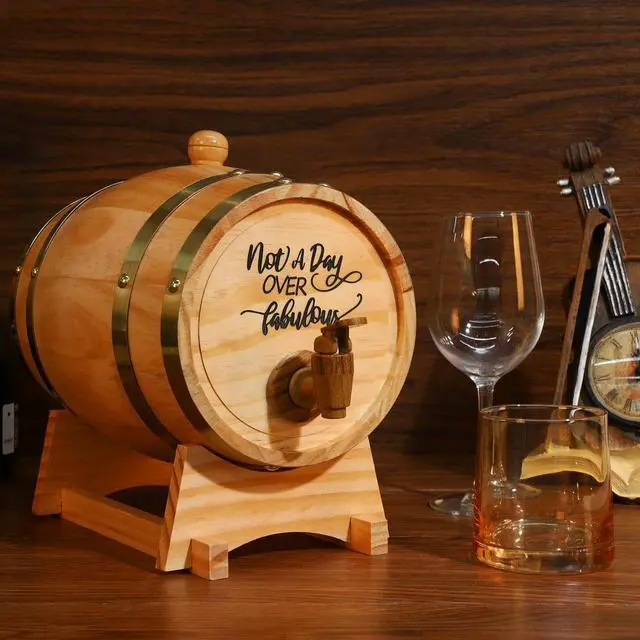 Alt view image 2 of 4 - 3L Engraved Whiskey Barrel with Stand Bung and Spigot Wine Barrel Bourbon Barrel for Cocktails Bourbon Rum Beer