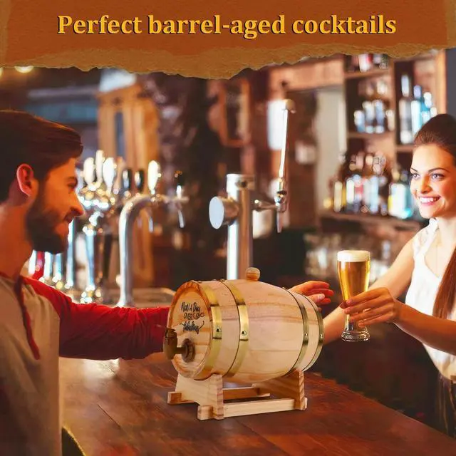 Alt view image 3 of 4 - 3L Engraved Whiskey Barrel with Stand Bung and Spigot Wine Barrel Bourbon Barrel for Cocktails Bourbon Rum Beer