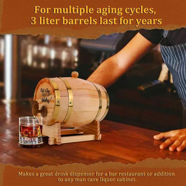 Alt view image 4 of 4 - 3L Engraved Whiskey Barrel with Stand Bung and Spigot Wine Barrel Bourbon Barrel for Cocktails Bourbon Rum Beer