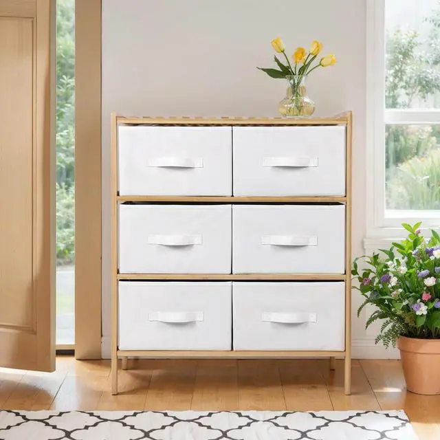 Alt view image 4 of 4 - Bamboo Tidy Box Pull Out Quilt Shelf with 6 Baskets Sundries Organizer Shelf Multifunctional for Home