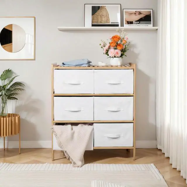 Alt view image 3 of 4 - Bamboo Tidy Box Pull Out Quilt Shelf with 6 Baskets Sundries Organizer Shelf Multifunctional for Home