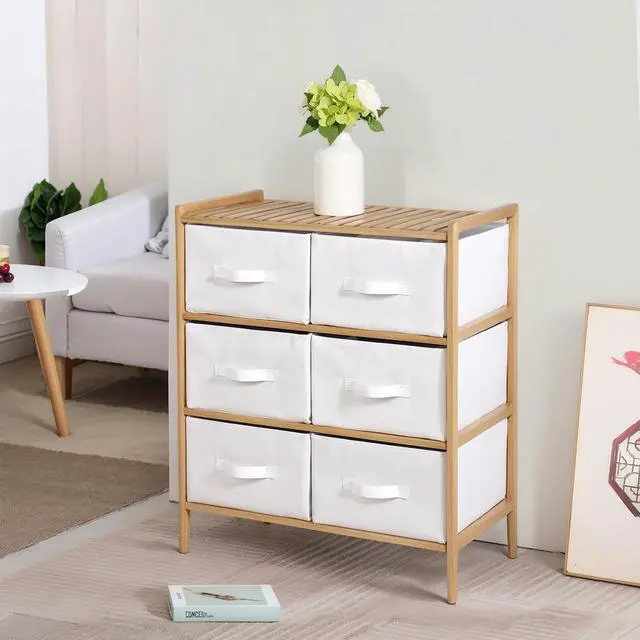 Alt view image 4 of 4 - Quilt Shelf with 6 Baskets Clothes Box Multifunctional Wooden Shelf Furniture for Living Room Bedroom