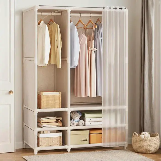 Alt view image 4 of 4 - Fabric Floor Wardrobe Assemble Simple Non-Woven Cabinet with 3 Drawer Multi-Layer Wardrobe for Dorm Bedroom