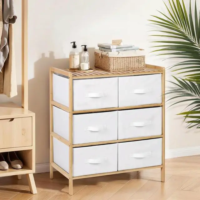 Alt view image 2 of 4 - Bamboo Tidy Box Pull Out Quilt Shelf with 6 Baskets Sundries Organizer Shelf Multifunctional for Home