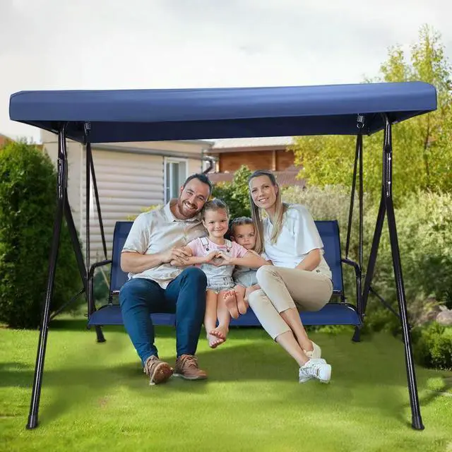 Alt view image 3 of 4 - 3-Seat Patio Porch Swing Swing Canopy Outside Swing Bench with Adjustable Canopy Playground Swing Chair Top Cover